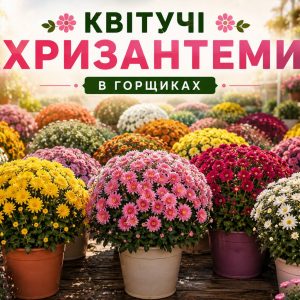 Квітуча хризантема в горщиках